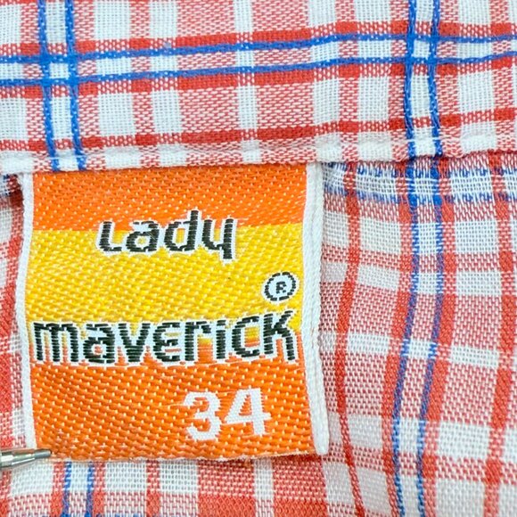 80's Lady Maverick Red Plaid Long Sleeve Button-Up Shirt Size 34 – Cotton Blend - Picture 3 of 9